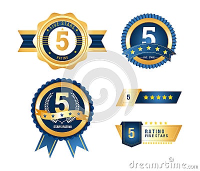 Luxury gold badges quality labels premium set of 5 stars rating Vector Illustration