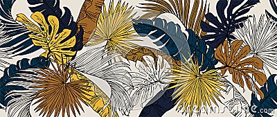 Luxury gold floral line art wallpaper vector. Exotic botanical background Vector Illustration