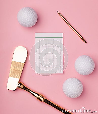 Luxury gold golf club and balls Stock Photo