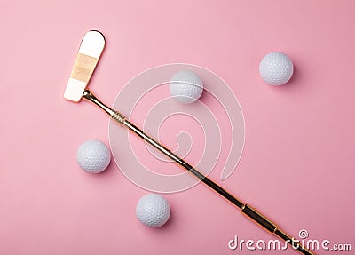 Luxury gold golf club and balls Stock Photo