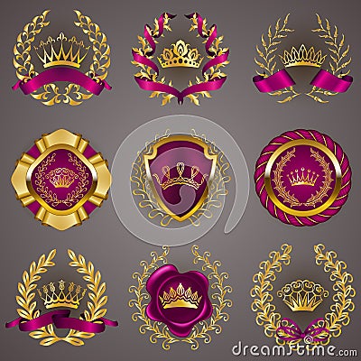 Luxury gold labels with laurel wreath Vector Illustration