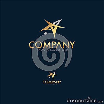 Luxury Gold Letter A and Star Logo Template Vector Illustration