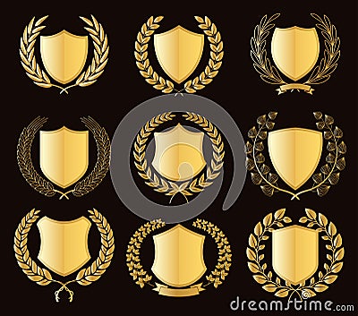 Luxury Golden Badges Laurel Wreath Collection Vector Illustration