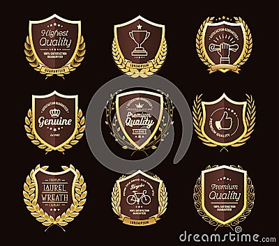 Luxury Golden Badges Laurel Wreath Collection Vector Illustration