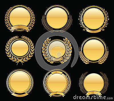 Luxury Golden Badges Laurel Wreath Collection Vector Illustration