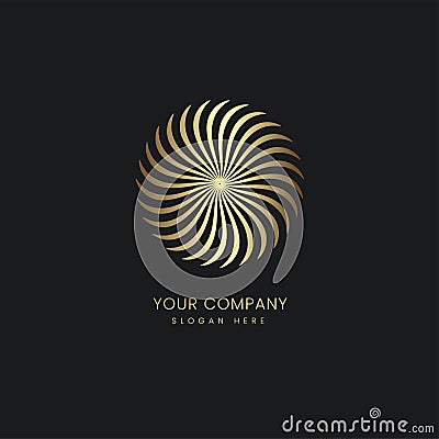 A Luxury Golden circle logo style, Abstract linear logo design. windmill logo symbol templte. circle propeller vector and Vector Illustration