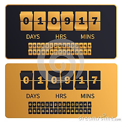 Luxury golden countdown clock digits board New year, Christmas or shopping sale timer. Rich gold number counter template Vector Illustration