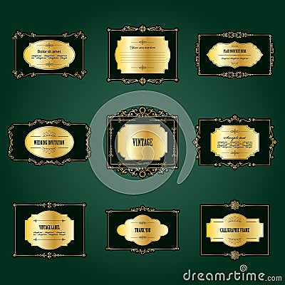 Luxury golden frames and labels set. Vector Illustration