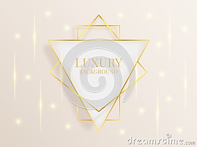 Luxury golden glitter background. 3d line shapes, gold abstract award sale banner with copy space, triangular form Vector Illustration