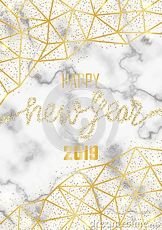 Luxury Golden Glitter Happy New Year 2019 Vector Illustration