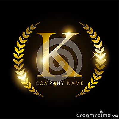 Luxury golden letter K for premium brand identity or label Vector Illustration