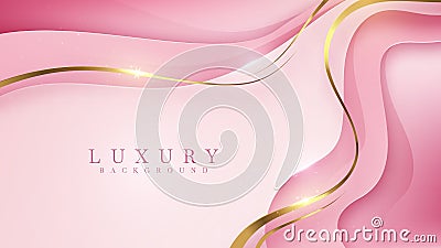 Luxury golden line background pink shades in 3d abstract style. Illustration from vector about modern template deluxe design Vector Illustration