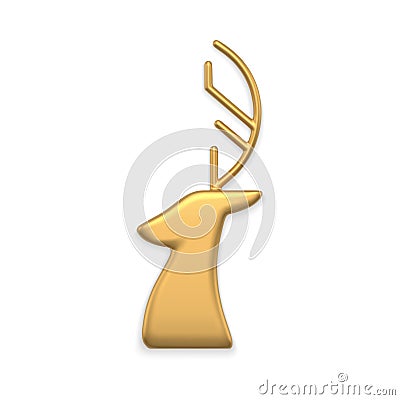 Luxury golden north deer head with horns traditional Christmas bauble side view realistic vector Vector Illustration