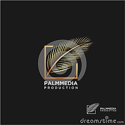 Luxury golden palm leaf logo design Vector Illustration