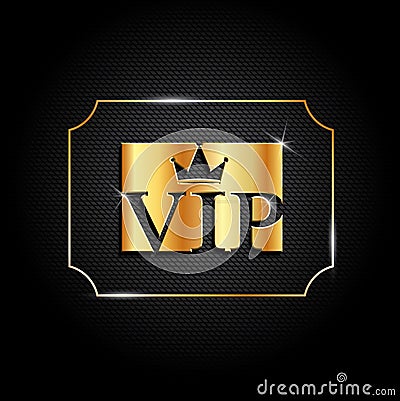 Luxury golden vip label with crown. Premium card template design on dark background. VIP invitation Stock Photo