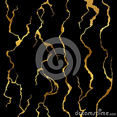 Luxury golden wall cracks isolated on black background Vector Illustration