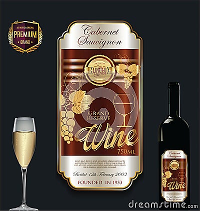 Luxury golden wine label template Cartoon Illustration