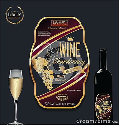 Luxury golden wine label template Cartoon Illustration