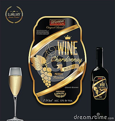 Luxury golden wine label template Cartoon Illustration