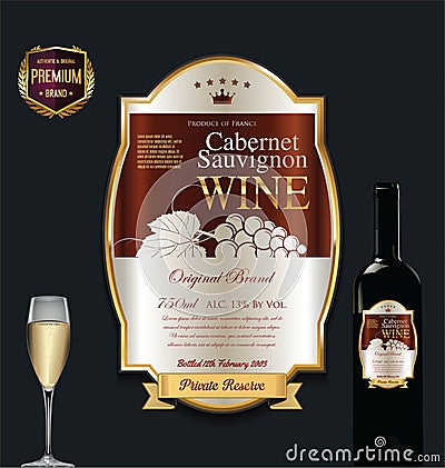 Luxury golden wine label template Cartoon Illustration