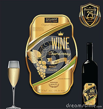 Luxury golden wine label template Vector Illustration