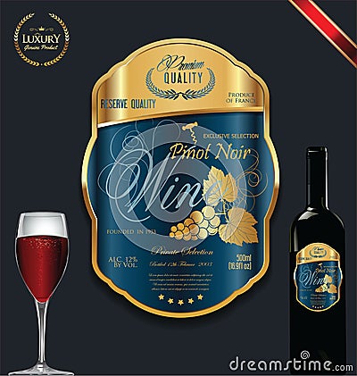 Luxury golden wine label template Vector Illustration