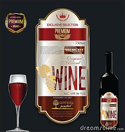 Luxury golden wine label template Vector Illustration