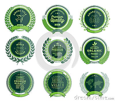 Luxury Green Badges Laurel Wreath Collection Vector Illustration