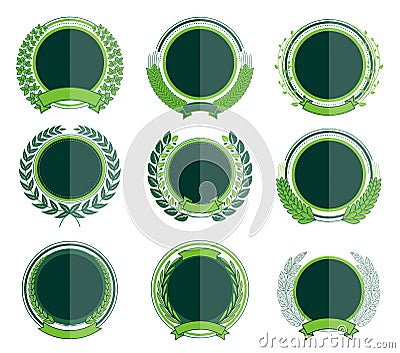 Luxury Green Badges Laurel Wreath Collection Vector Illustration