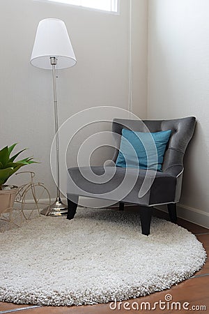 Luxury grey tweed sofa with in living room Stock Photo