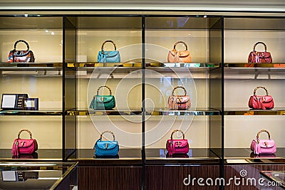 Luxury handbags in the shop Stock Photo