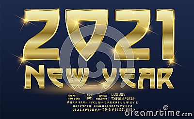 Luxury 2021 Happy New Year elegant design - vector illustration of golden 2021 logo numbers on black background - Vector Illustration