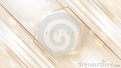 Luxury hexagon shape background with light glow effects and golden line diagonal and blur and bokeh elements. Vector Illustration