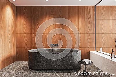 Luxury home bathroom interior with bathtub and glass partition Stock Photo