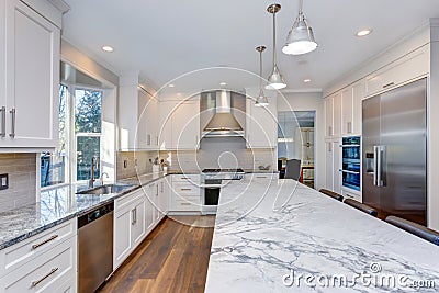 Beautiful white kitchen design. Stock Photo