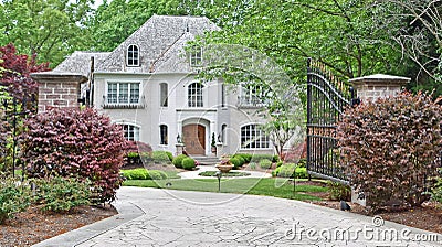 Luxury Home With Open Gate Stock Photo