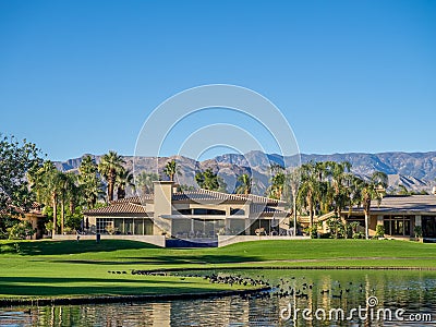 Luxury homes along a golf course in Palm Desert Editorial Stock Photo