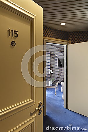 Luxury hotel, door open Stock Photo