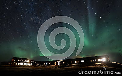 Luxury hotel in Iceland beneath Northern Lights Editorial Stock Photo