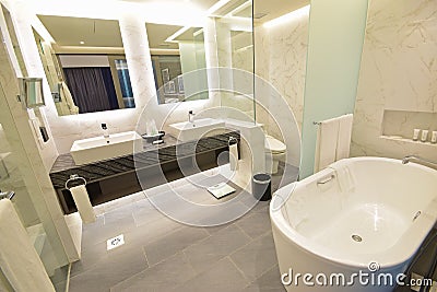 Luxury Hotel Suite Bathroom with Marble concept Stock Photo