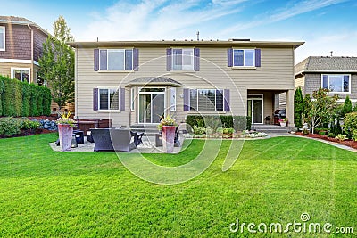 Luxury house exterior with impressive backyard landscape design Stock Photo