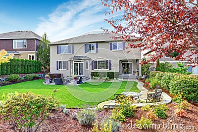 Luxury house exterior with impressive backyard landscape design Stock Photo