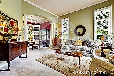 Luxury house interior. Light green family room Stock Photo