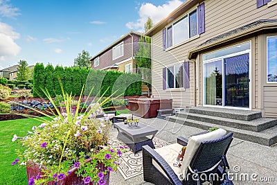 Luxury house with patio area and jacuzzi Stock Photo