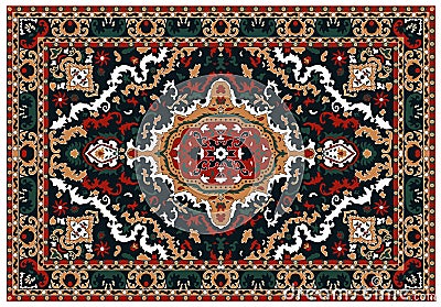 Luxury Indian Rug. Old Turkish kilim. Vintage Persian carpet, tribal texture. Ethnic textile. Easy to edit and change a few colors Cartoon Illustration