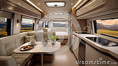 Luxury interior design of modern motorhome. Generative AI. Stock Photo