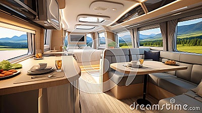 Luxury interior design of modern motorhome. Generative AI. Stock Photo