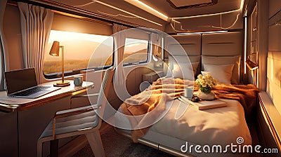 Luxury interior design of modern motorhome. Generative AI. Stock Photo