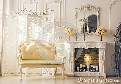 Luxury interior of sitting room with old stylish vintage furniture. Stock Photo