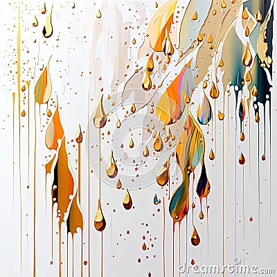 Luxury interior wall art. Abstract autumn rain. Gold and colorful Stock Photo